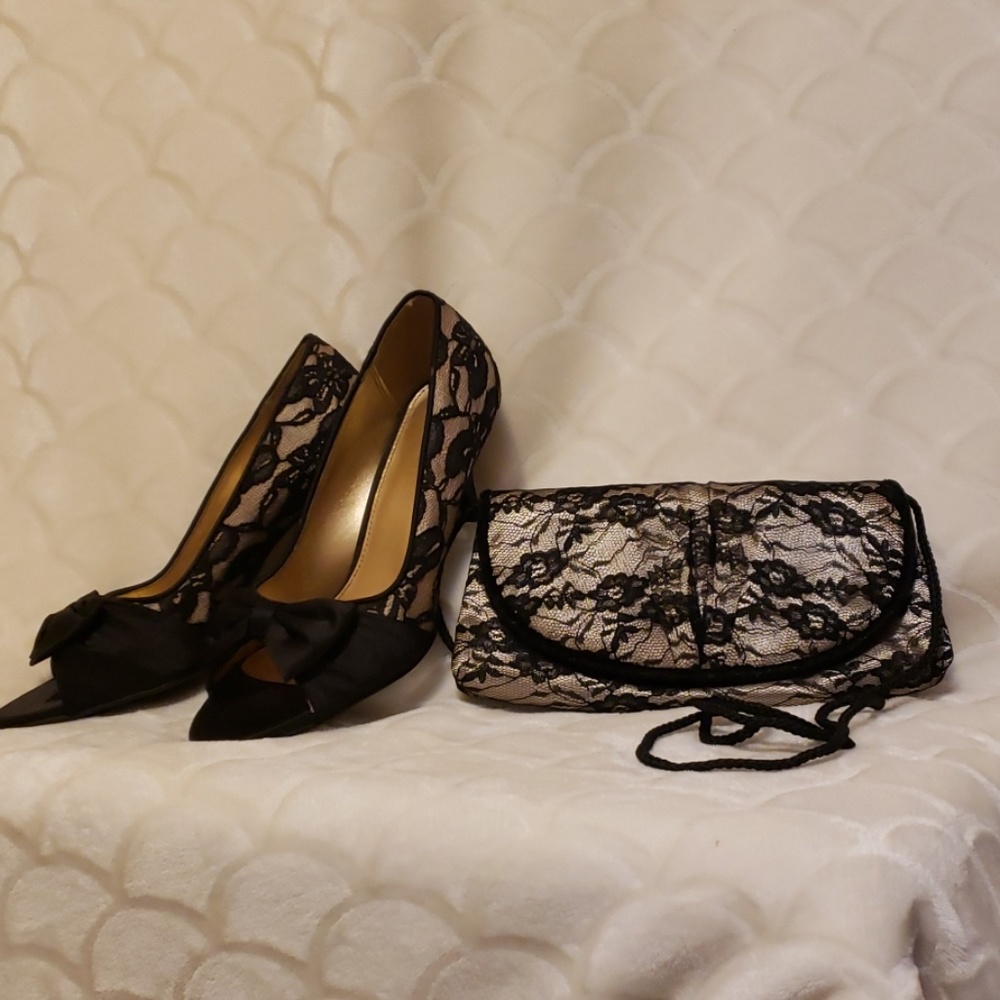 Black Lace and Nude Statin Evening Bag